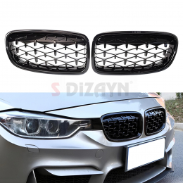 S-Dizayn Bmw 3 Serisi F30/F31/F35 Ön Panjur Böbrek Parlak Siyah Piano Black Diamond Model 2012-2017