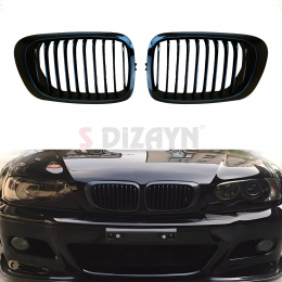 S-Dizayn Bmw 3 Serisi E46 Coupe Ön Panjur Böbrek Parlak Siyah Piano Black Düz Model 1999-2001