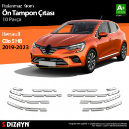 S-Dizayn Renault Clio 5 Krom Ön Tampon Çıtası 10 Prç. 2019-2023