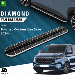 S-Dizayn Ford Tourneo Custom 2 Kısa Şase Diamond Krom Yan Basamak 223 Cm 2023 Üzeri A+ Kalite
