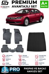 S-Dizayn VW Passat B7 3D Pro Havuzlu Paspas ve Bagaj Havuzu Seti (2'li SET) 2010-2014 A+ Kalite