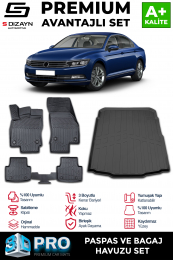 S-Dizayn VW Passat B8 3D Pro Havuzlu Paspas ve Bagaj Havuzu Seti (2'li SET) 2015-2019 A+ Kalite