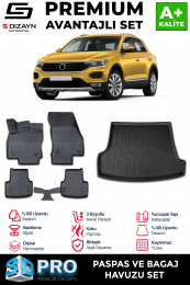 S-Dizayn VW T-Roc 3D Pro Havuzlu Paspas ve Üst Bagaj Havuzu Seti (2'li SET) 2019-2021 A+ Kalite