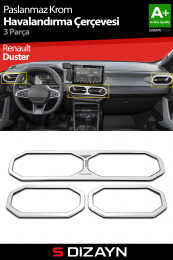 S-Dizayn Renault Duster Krom Havalandırma Çerçevesi 3 Prç. 2024 Üzeri A+ Kalite