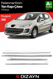S-Dizayn Peugeot 308 Krom Yan Kapı Çıtası 4 Prç 2007-2013