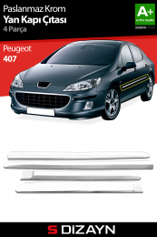 S-Dizayn Peugeot 407 Krom Yan Kapı Çıtası 4 Prç 2004-2010