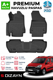 S-Dizayn Peugeot Partner Tepee 3D Pro Havuzlu Paspas 2008-2018 Üzeri A+ Kalite