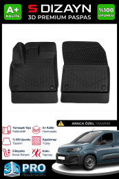 S-Dizayn Peugeot Partner Panelvan 3D Pro Havuzlu Paspas Ön 2'li 2019 Üzeri A+ Kalite