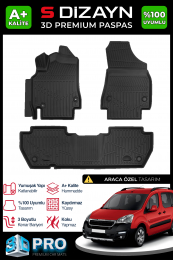 S-Dizayn Peugeot Partner Tepee 3D Pro Havuzlu Paspas 2008-2018 Üzeri A+ Kalite