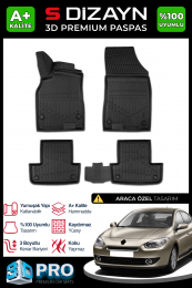 S-Dizayn Renault Fluence 3D Pro Havuzlu Paspas 2010-2016 A+ Kalite