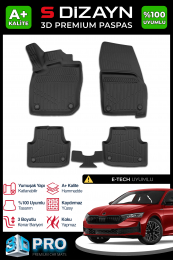 S-Dizayn Skoda Octavia 4 A8 E-Tech 3D Pro Havuzlu Paspas 2024 Üzeri A+ Kalite