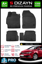 S-Dizayn Toyota Auris 3D Pro Havuzlu Paspas 2013-2020 A+ Kalite