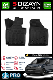 S-Dizayn VW Caddy Panelvan 3D Pro Havuzlu Paspas Ön 2'Li 2020 Üzeri A+ Kalite