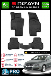 S-Dizayn VW Passat B6 3D Pro Havuzlu Paspas 2005-2010 A+ Kalite