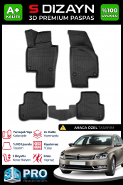 S-Dizayn VW Passat B7 3D Pro Havuzlu Paspas 2010-2014 A+ Kalite