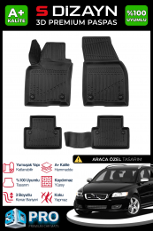 S-Dizayn Volvo V50 3D Pro Havuzlu Paspas 2004-2012 A+ Kalite
