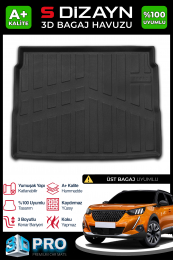 S-Dizayn Peugeot 2008 Üst Bagaj 3D Pro Bagaj Havuzu 2019 Üzeri A+ Kalite
