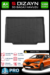 S-Dizayn Renault Clio 5 3D Pro Bagaj Havuzu 2019 Üzeri A+ Kalite
