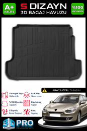 S-Dizayn Renault Fluence 3D Pro Bagaj Havuzu 2009 Üzeri A+ Kalite