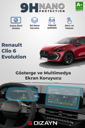 S-Dizayn Renault Clio 6 Evolution 9H Gösterge ve Multimedya Ekran Koruyucu 2026 Üzeri A+ Kalite