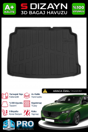 S-Dizayn Peugeot 308 3D Pro Bagaj Havuzu 2013-2021 A+ Kalite