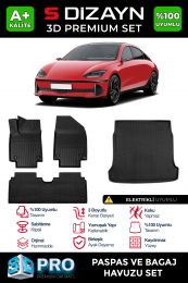 S-Dizayn Hyundai Ioniq 6 3D Pro Havuzlu Paspas ve Bagaj Havuzu Seti (2'li SET) 2022 Üzeri A+ Kalite