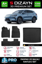 S-Dizayn BYD Seal U3D Pro Havuzlu Paspas ve Bagaj Havuzu Seti (2'li SET) Üst Bagaj 2024 Üzeri A+ Kalite