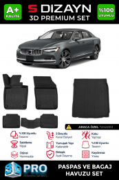 S-Dizayn Volvo S90 3D Pro Paspas ve Bagaj Havuzu Seti (2'li SET)  2016 Üzeri A+ Kalite