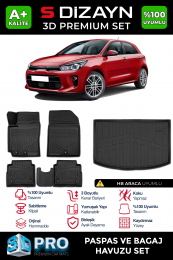S-Dizayn Kia Rio 3D Pro Havuzlu Paspas ve Bagaj Havuzu Seti (2'li SET) 2017-2023 A+ Kalite
