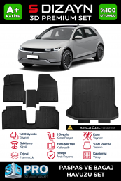 S-Dizayn Hyundai Ioniq 5 3D Pro Havuzlu Paspas ve Bagaj Havuzu Seti (2'li SET) 2021 Üzeri A+ Kalite