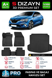 S-Dizayn Renault Megane 4 Sedan 3D Pro Havuzlu Paspas ve Çift Kulak Bagaj Havuzu Seti (2'li SET)  2016-2021 A+ Kalite