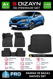 S-Dizayn Renault Megane 4 Sedan 3D Pro Havuzlu Paspas ve Sol Kulak Paspas Bagaj Havuzu Seti (2'li SET)  2016-2021 A+ Kalite