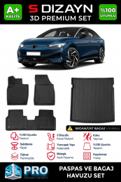 S-Dizayn VW ID7 D Pro Havuzlu Paspas ve Bagaj Havuzu Seti (2'li SET) 2023 Üzeri A+ Kalite