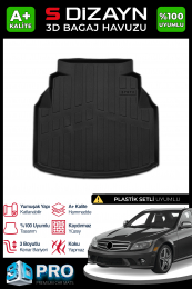 S-Dizayn Mercedes C180 W204 3D Pro Plastik Setli Bagaj Havuzu 2007-2014 A+ Kalite