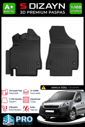 S-Dizayn Peugeot Partner Panelvan Ön 2'li 3D Pro Havuzlu Paspas 2008-2018 A+ Kalite