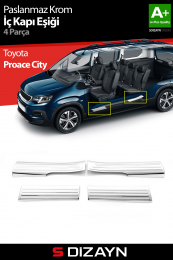 S-Dizayn Toyota Proace City Krom İç Kapı Eşiği 4 Prç 2018 Üzeri A+ Kalite