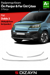 S-Dizayn Fiat Doblo 3 Krom Ön Panjur ve Far Üzeri Çıta Seti 3 Prç. 2023 Üzeri A+ Kalite