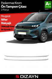 S-Dizayn Peugeot Rifter Makyajlı Krom Ön Tampon Çıtası 2 Prç 2024 Üzeri A+ Kalite