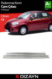 S-Dizayn Citroen C3 Krom Cam Çıtası 4 Prç 2002-2009