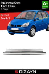 S-Dizayn Renault Scenic 2 Krom Cam Çıtası 4 Prç 2003-2009