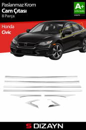 S-Dizayn Honda Civic Krom Cam Çıtası 8 Prç 2016-2021