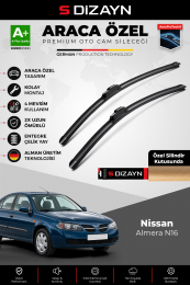 S-Dizayn Nissan Almera N16 Ön Cam Silecek Seti 2000-2006 Premium Araca Özel 55-40 Cm A+ Kalite
