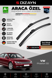 S-Dizayn VW Phaeton 3D Ön Cam Silecek Seti 2002-2016 Premium Araca Özel 60-53 Cm A+ Kalite