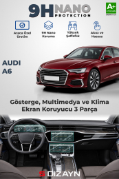 S-Dizayn Audi A6 9H Nano Gösterge, Multimedya ve Klima Ekran Koruyucu 3'Lü Set (PARLAK) 2019-2025 A+ Kalite