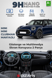 S-Dizayn Mini Clubman Makyajlı Dijital Göstergeli ve Navigasyonlu 9H Nano Gösterge ve Multimedya Ekran Koruyucu 2'Li Set (PARLAK) 2019-2024 A+ Kalite