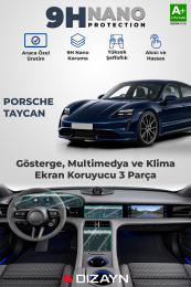 S-Dizayn Porsche Taycan 9H Nano Gösterge, Multimedya ve Klima Ekran Koruyucu 3'Lü Set (PARLAK) 2020 Üzeri A+ Kalite