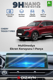 S-Dizayn Chery Tiggo 7 Pro 10 İnç 9H Nano Multimedya Ekran Koruyucu (PARLAK) 2023-2024 A+ Kalite