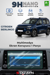 S-Dizayn Citroen Berlingo 8 İnç 9H Nano Multimedya Ekran Koruyucu (PARLAK) 2019-2023 A+ Kalite
