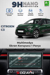 S-Dizayn Citroen C3 7 İnç 9H Nano Multimedya Ekran Koruyucu (PARLAK) 2017-2024 A+ Kalite