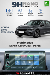 S-Dizayn Honda Civic Executive+ 9 İnç 9H Nano Multimedya Ekran Koruyucu (PARLAK) 2022 Üzeri A+ Kalite